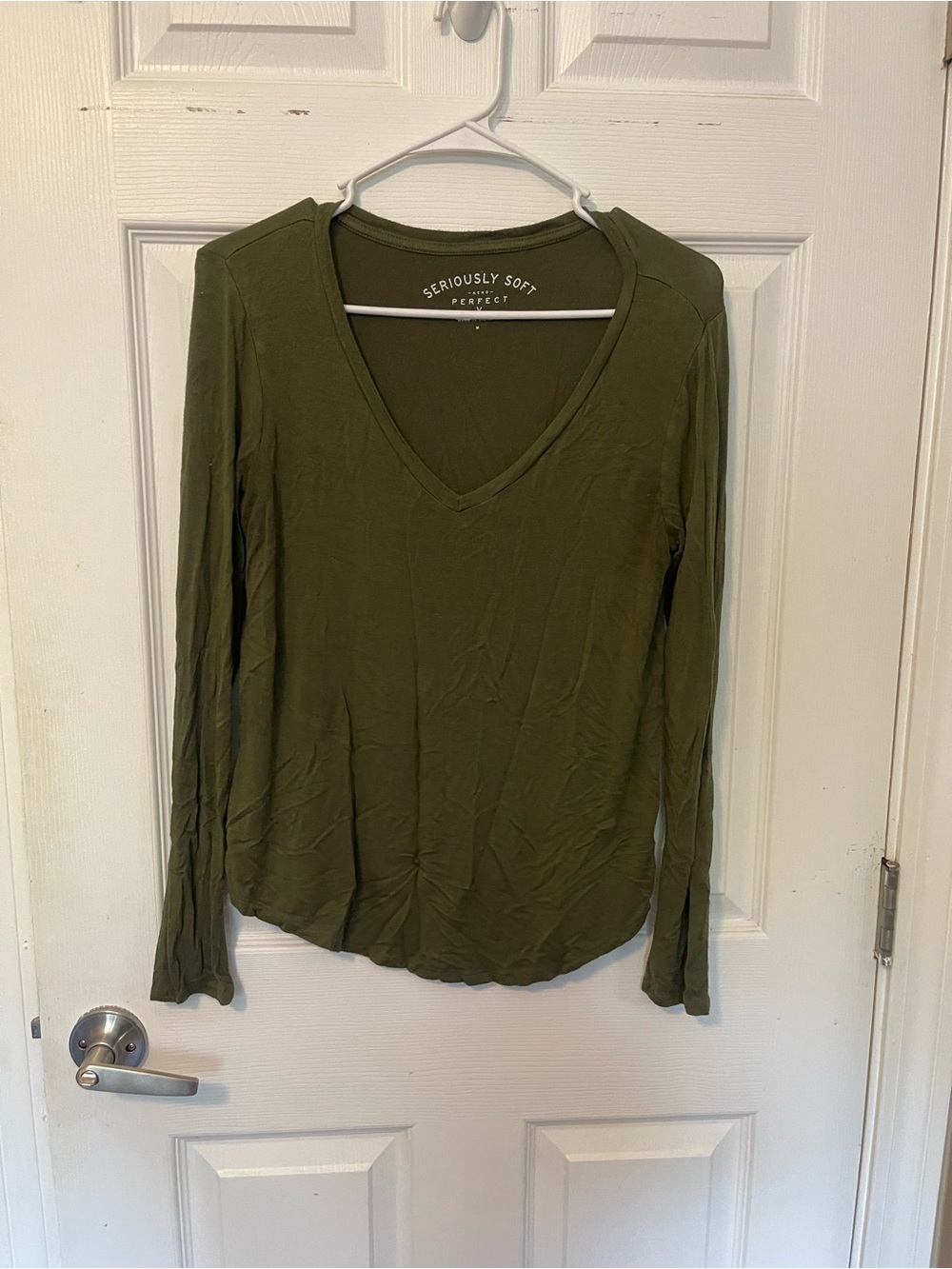 Aeropostale Olive Green V-Neck Long Sleeve Tee